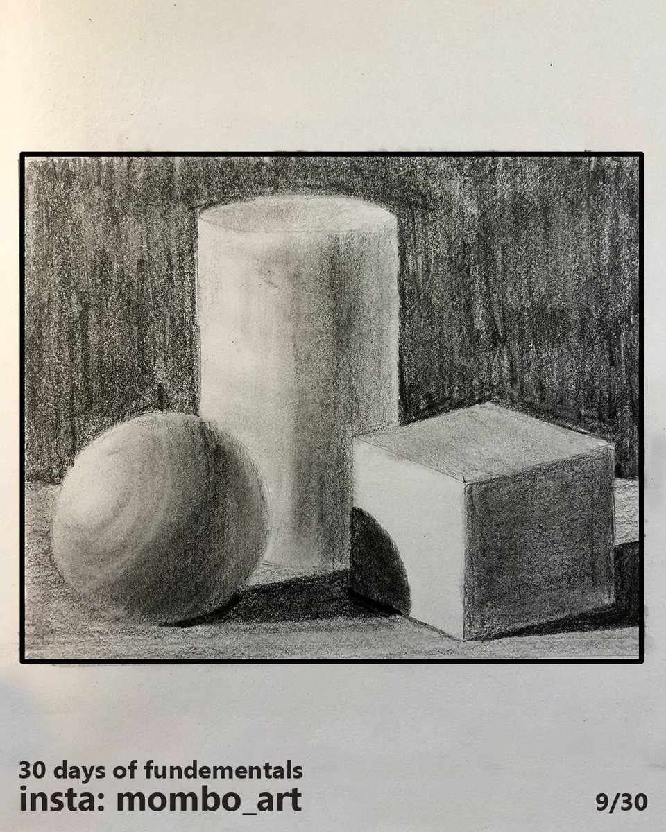 Day 9Another still life block study. Still not quite nailing the values and proportions.