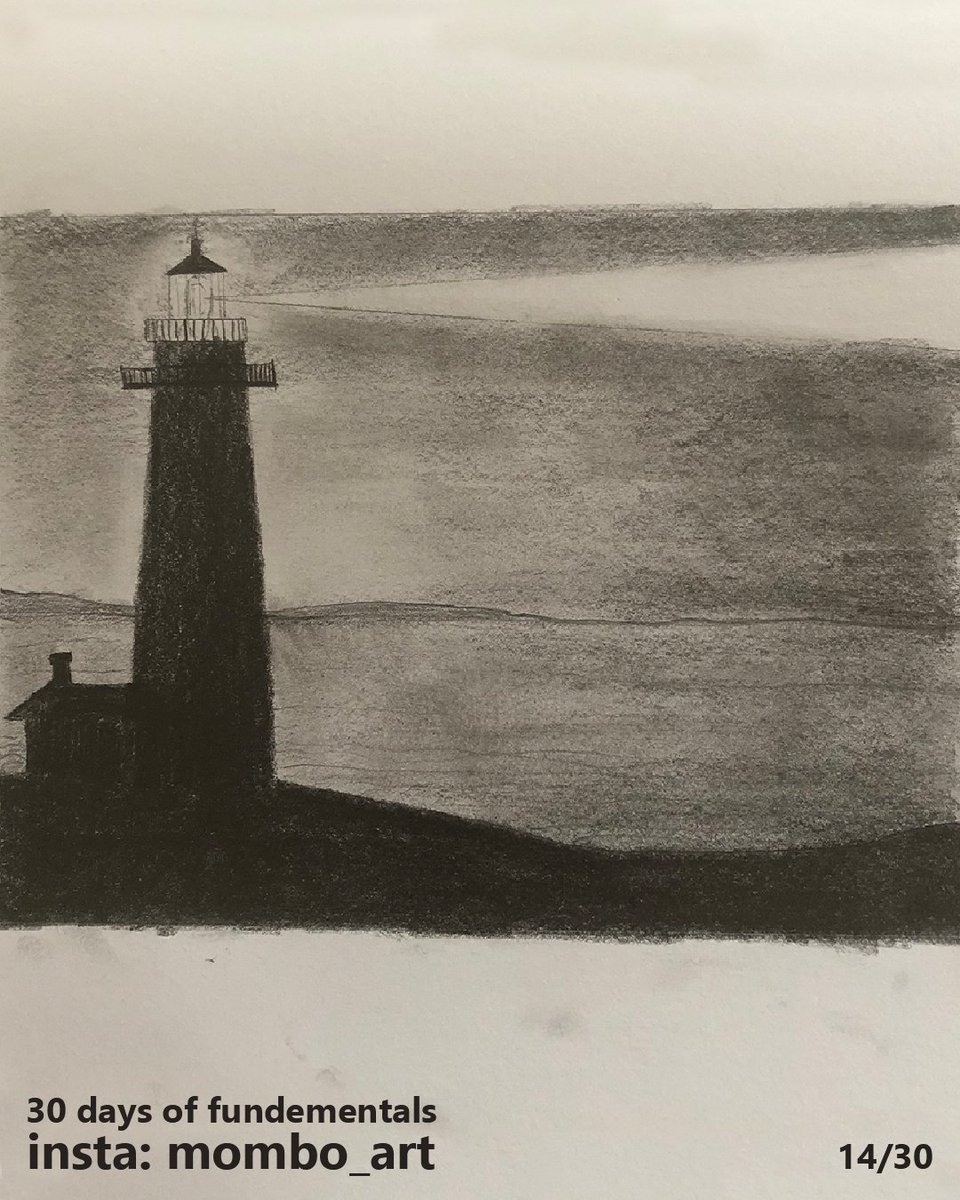 Day 14Found a cool lighthouse reference and drew it. I liked the composition and contrast