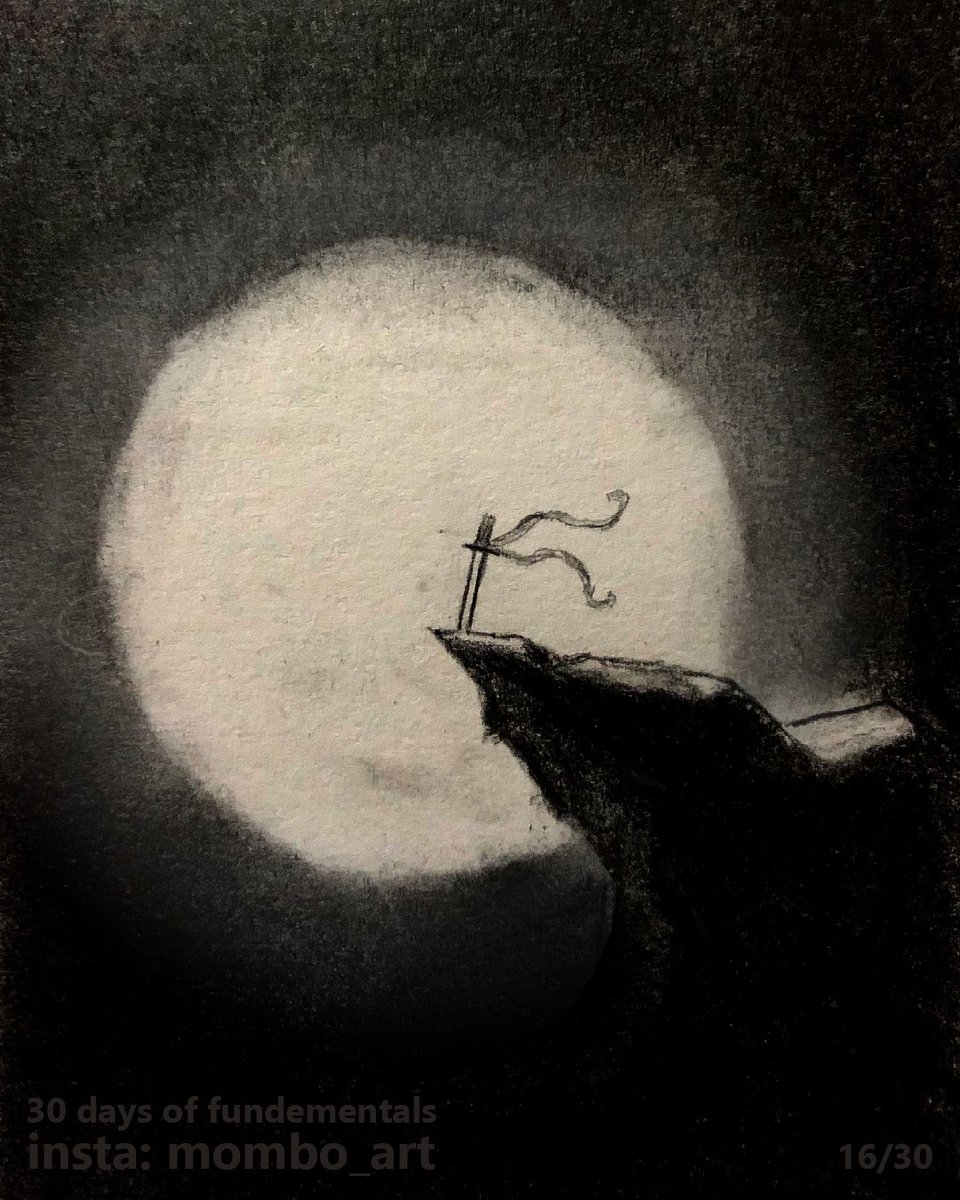 Day 16Super fun image, i found a reference with a cliff jutting in front of the moon and I made it my own and stuck a sword on top :p. I love this pic