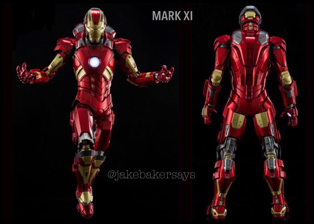 MARK XI- fourth suit built in the Iron Legion- prototype stealth suit & base model redesign can be seen in Jack(MK28), Red Snapper(MK35) & Peacemaker(MK36)- predecessor to the Sneaky(MK15)- extra plates on the feet & thighs that allow for increased flight strength & speed