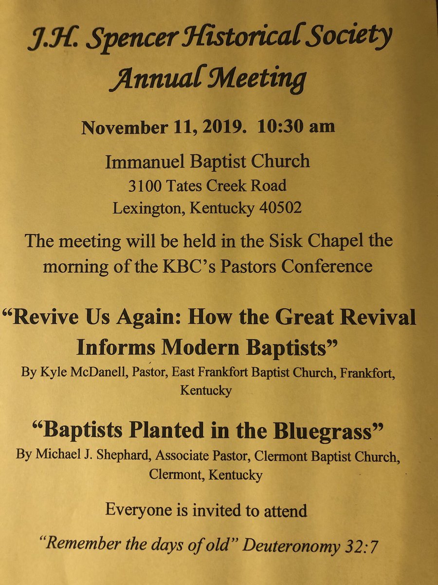 westkybaptist's tweet photo. If you’re coming to the #KBC19 come early and attend the J.H. Spencer Baptist Historical Society annual meeting. Good fellowship and plenty of free book giveaways! #KentuckyBaptistHistory @KentuckyBaptist @westernrecorder https://t.co/MDDewCo0cx