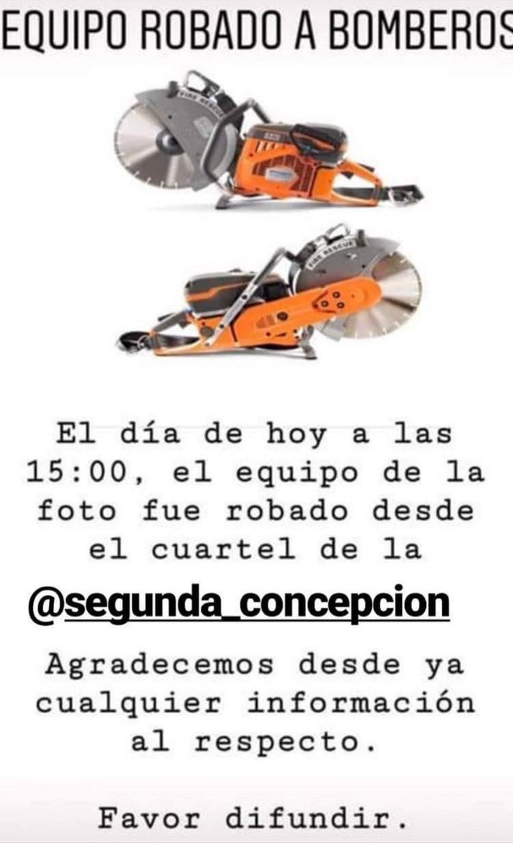 OctavaBioBio's tweet photo. [ATENCION] | #CONCEPCION
Ayuda a difundir esta publicación, roban equipo a Bomberos de la @2daConcepcion desde su propio Cuartel. #COMPARTIR https://t.co/4va2ts8kZJ