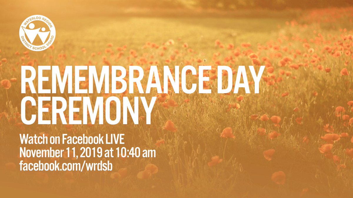 wrdsb's tweet image. If you are unable to attend a #RemembranceDay ceremony, join us tomorrow at 10:40am on #FacebookLIVE as we broadcast @ECI_Events Remembrance Day ceremony: Facebook.com/wrdsb

#WRDSBremembers and honours all who have fought and continue to fight for our freedom.