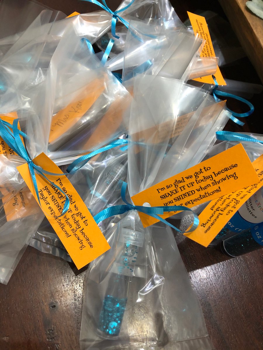UrGr8r's tweet photo. Got a boost of excitement when preparing mini glitter jars for our @TaylorElemTalk golden ticket winners! Excited to celebrate them tomorrow with some fun games together! #celebratewithglitter #everyoneshould #pbis #TaylorESvillage https://t.co/eFBTMudtr0