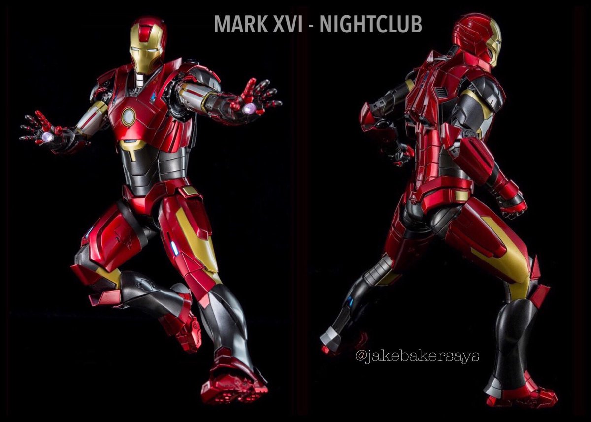 MARK XVI - Nightclub- Stealth Armor Prototype Upgrade- Advanced Cloaking System, allowing the armor to completely change the plating colors- no weapons with the exception of the Repulsors and Unibeam- built solely for stealth missions and cannot sustain heavy combat