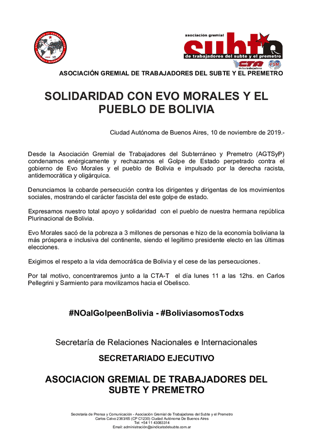 No al golpe en Bolivia