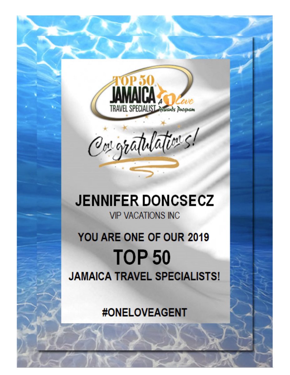 Thanks so much #Jamaica tourism board. #oneloveagent for the 6th year in a row!