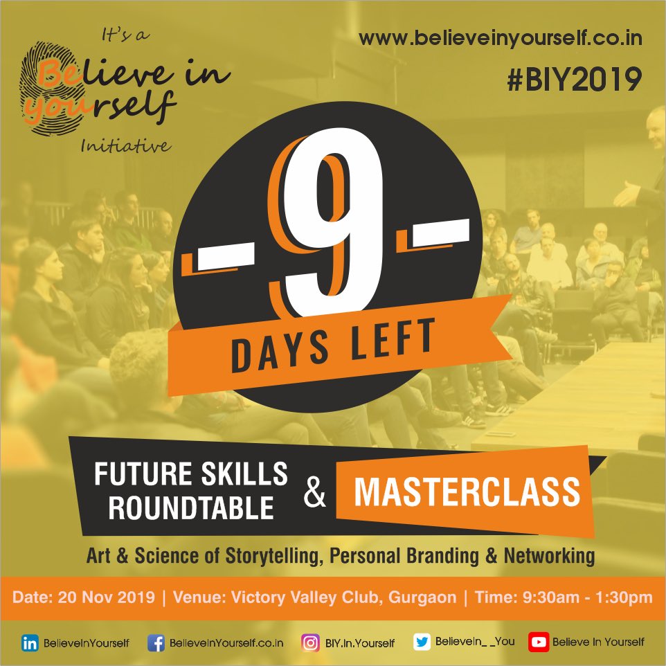 BelieveIn__You's tweet photo. Countdown has begun! It’s time to build #FutureSkills 💁🏻 #BIY2019
1. #Storytelling
2. #PersonalBranding
3. #DigitalAcumen https://t.co/sAwDUIYMMU