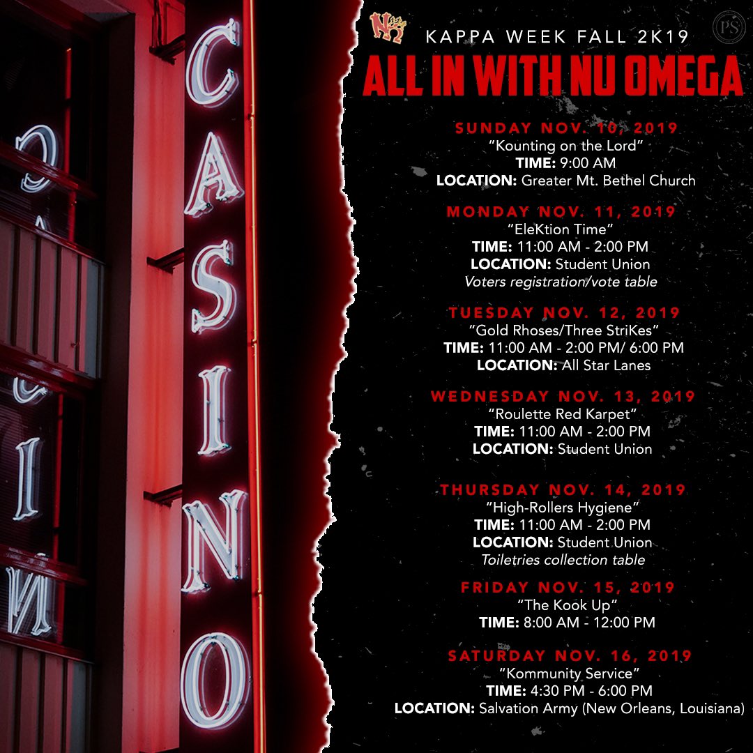 dooda___'s tweet photo. A wise person once said “Bet on yourself”, then Double down! Join the @nuomega_nupes for Kappa Week, Fall 2019. All week long, we would like for you to be “All in with Nu Omega”
•
•
•
#WorldKlassNupes #ΝΩKings #ΚΑΨ #ΦΝΠ #1990 #1911 #KappaWeek2K19 #Nupes https://t.co/UPLWlxK2y3