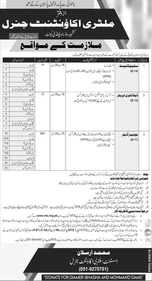 tmsforall's tweet photo. 960 Jobs Of Junior Auditor &amp; Various Others Announced In Military Accountant General Rawalpindi Cantt. Through #NTS. https://t.co/q2QTnuWdDk