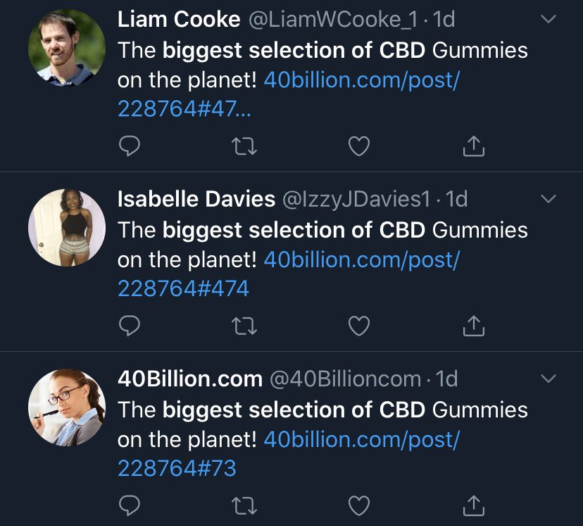 notpotdealer's tweet photo. the biggest selection of bot spamming CBD gummies on the planet! https://t.co/zNv8H5WAEc