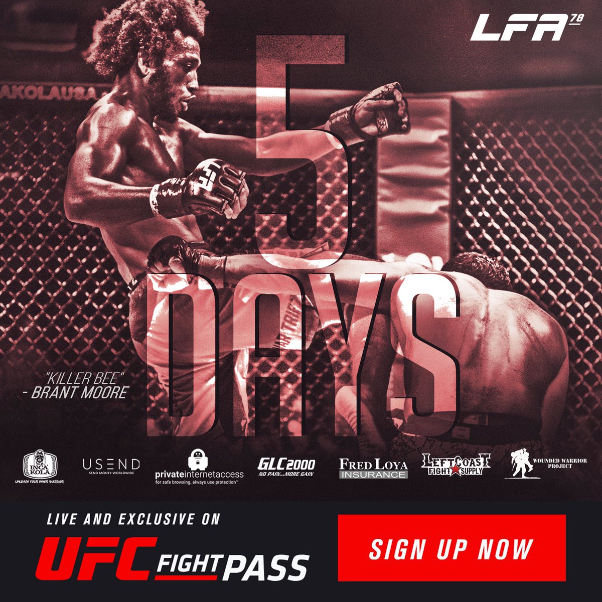 LFAfighting's tweet photo. In 5 Days, top prospect @BrantJun returns to the @LFAfighting Octagon at #LFA78! 🐝

🎫 TICKETS: https://t.co/adTN0xikoq

#MMA
#LFANation
@BellCountyExpo https://t.co/qzkEPAE5Ef