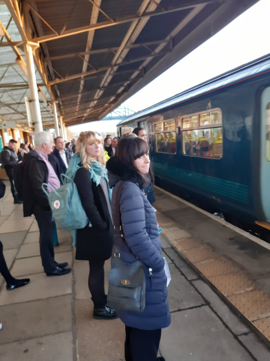 A 2 carriage train for all these people at Barry Station. <a href="/tfwrail/">Trafnidiaeth Cymru Trenau Transport for Wales Rail</a> seems oblivious to massive increase in passengers created through #waterfront development. Any idea when you are expanding the service?