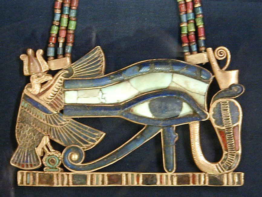 Many hieroglyphs work according to the principle whereby the sound of the word is symbolized by a picture; for example, both 'I' and 'eye' could be represented by a picture of an eye.Ancient Egyptian Eye of Horus amulet.