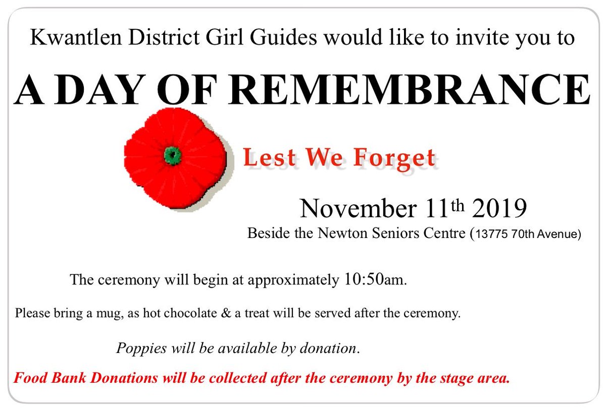 GroveFriends's tweet image. Come see Newtons New Cenotaph  And Remember our heroes with the Kwantlen District Girl Guides Annual Remembrance Day ceremony November 11th  Beside the Newton Seniors Centre at 10:50am