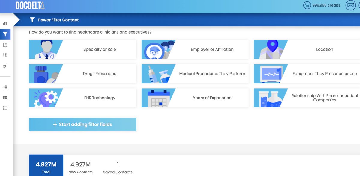 DocDelta has launched the first affordable sales CRM tool for the healthcare delivery market. Find your prospects with more than 20 filters. Try for free: DocDelta.com/tryfree