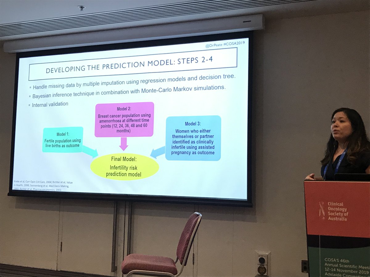Wow! The latest FORECAST study by <a href="/DrPeate/">A/Prof Michelle Peate</a>'s team on developing a tool for fertility risk prediction is incredible - pooled dataset of >20,000 records - cancer vs infertile vs cancer populations! #COSA19 #ClinicalProfessionalDay <a href="/COSAoncology/">COSA</a> <a href="/POCOG1/">POCOG</a> #psyOnc #OzOnc