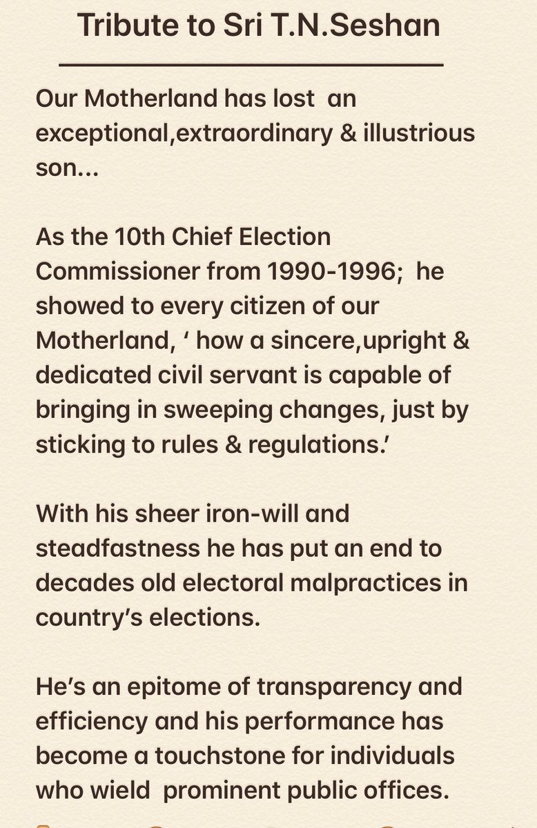PawanKalyan's tweet photo. Tribute to Sri T.N.Seshan... https://t.co/AD8h9H6BWZ