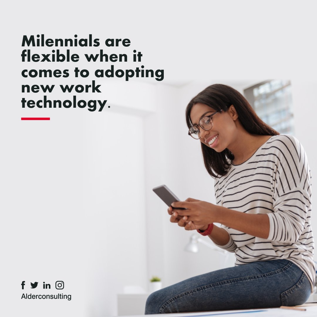 AlderConsulting's tweet photo. Millennials are flexible when it comes to adopting new #technology. #ManagingMillennials https://t.co/5x99hQcLUb