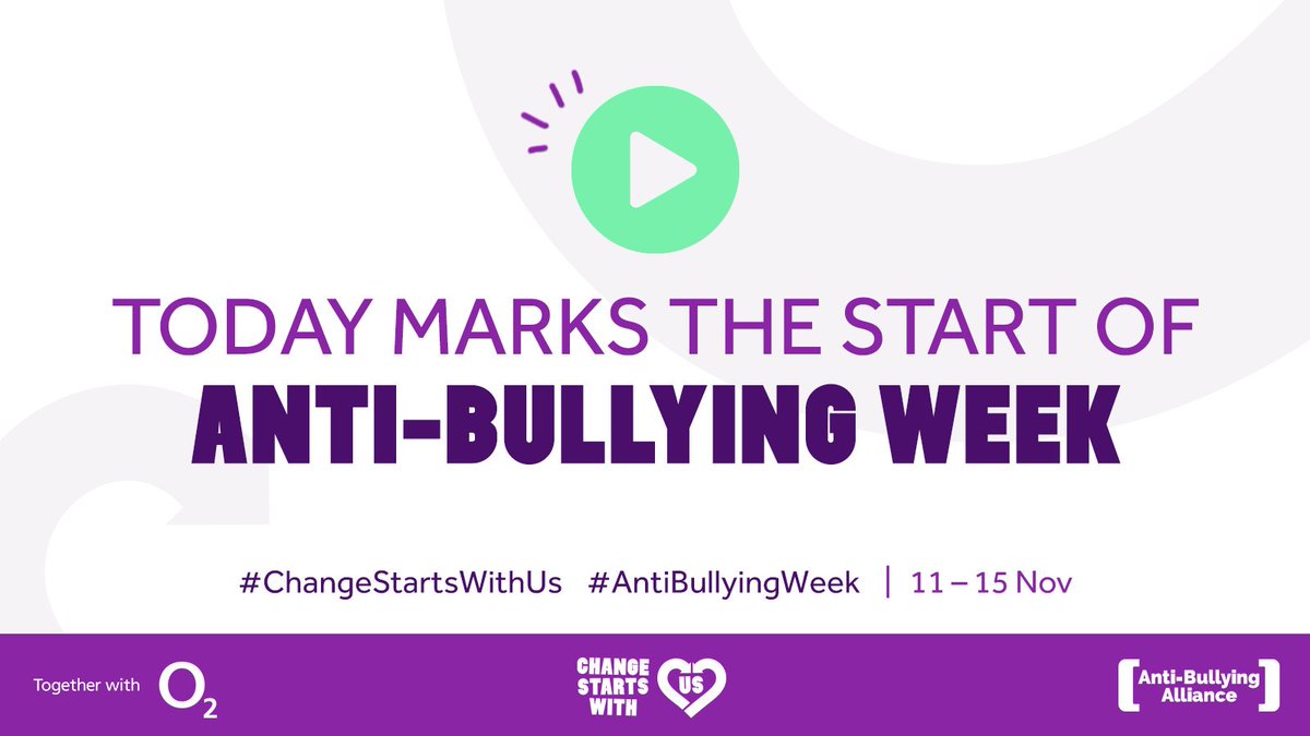 #AntiBullingWeek is happening right now...THIS WEEK (11-15 November)! 🎉🎉🎉 
​
Let us know what you've got going on this and how you're going to use the theme #ChangeStartsWithUs to make a change to the world and people around you bit.ly/2K7A6Zg