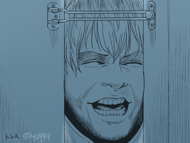 深夜ろしょ宅に不法侵入しようとしてチェーンに阻まれてしまったささらのイラストです(トレス) 