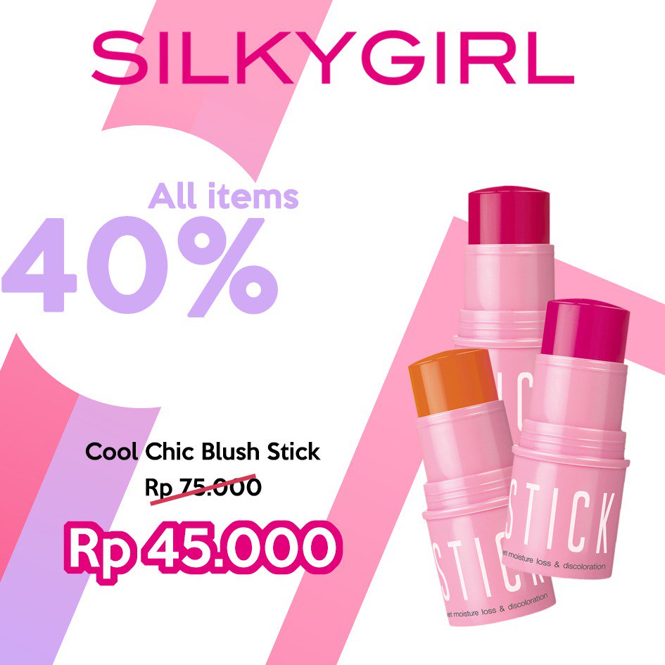 Dapatkan Cool Chic Blush stick dengan potongan harga 40% setiap pembelian di semua E-commerce kesayangan mu! Kesempatan ini hanya berlaku hari ini, jadi jangan sampai ketinggalan ya #silkygirlindonesia #unleashyourconfidence #megadeals11.11