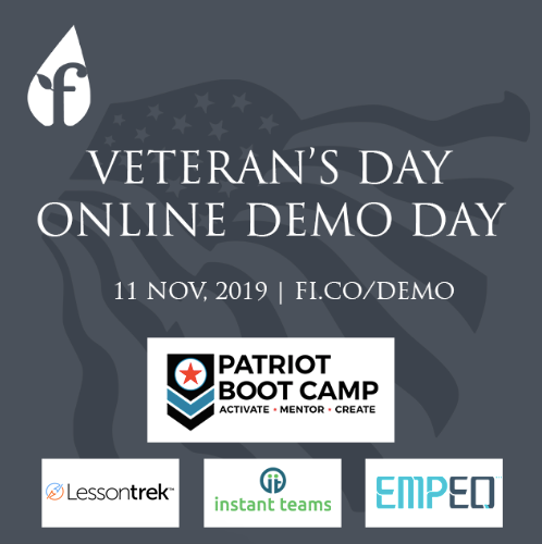 founding's tweet photo. 🇺🇸 Happy Veterans Day! In recognizing today USA service members, join us at 12pm noon PST for a special #Veterans Online #DemoDay #event, featuring pitches from founders of #military &amp; spouse-led #startups @Lessontrek, @Instant_Teams &amp; @EmpowerEquity 👉 https://t.co/1vXRpiv6Hp https://t.co/pMKTZbQajN