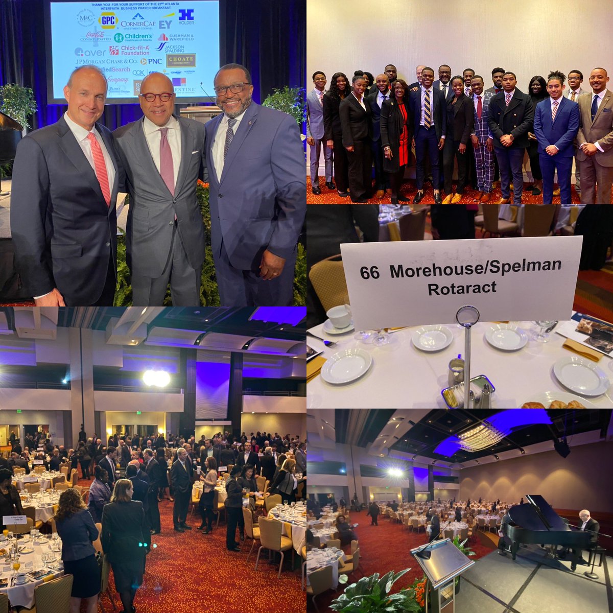 This morning we are having the 2019 Atlanta Rotary interfaith business prayer breakfast. Morehouse and Spelman students in attendance along with Jim Dinkins of Coca Cola as our speaker. He also sits on trustee board of Morehouse with me. Proud to be the president of our club.