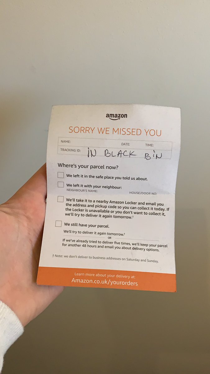 I love when <a href="/AmazonUK/">Amazon.co.uk</a> tracking says “handed to resident”, because it’s generally not true. I also love when they don’t empty the water out of the bin before dumping the parcel in there. Great work <a href="/AmazonUK/">Amazon.co.uk</a> , great work as always.