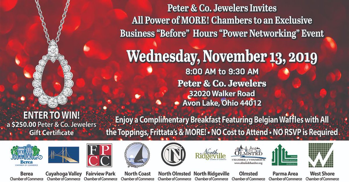 FREE Power of MORE Networking Event at 8:00 AM this Wed Nov 13th at Peter &amp; Co. Jewelers. NO Cost to Attend NO RSVP Required. Network to Grow Your Business while Enjoying a Complimentary Breakfast Featuring Belgian Waffles with ALL the Toppings and MORE! bit.ly/2pEZvCq