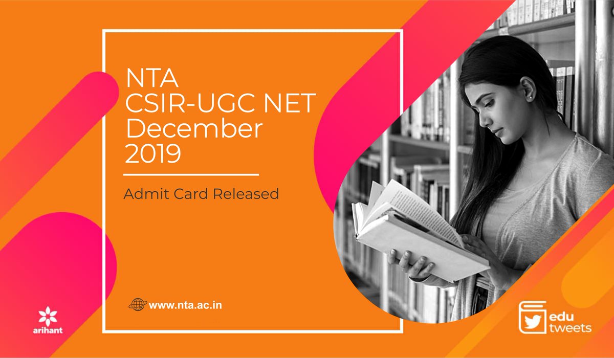 arihantpub's tweet photo. #EduTweet #EducationalNews #ExamInfo

National Testing Agency (NTA) has released admit card for Joint Council for Scientific and Industrial Research University Grants Commission National Eligibility Test (CSIR-UGC NET) December 2019.
Check Now @ https://t.co/6zMBeLUllh https://t.co/tGwvLvGdNS