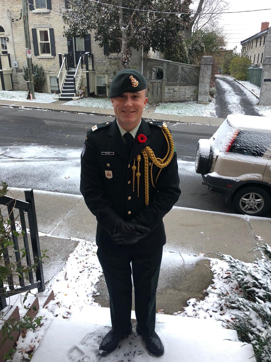 DavidFSkinner's tweet photo. My son, Sam, dressed &amp; ready for today’s Remembrance Day ceremonies in Kingston, ON. Serving as the Aide de Camp for the day to his Units Honorary Colonel, hence the Aiguillette. Very Proud. Thank you for your service. ��We will never forget.” 11-11-1919 #PWOR #CanadaRemembers https://t.co/ECQ7k9YePT