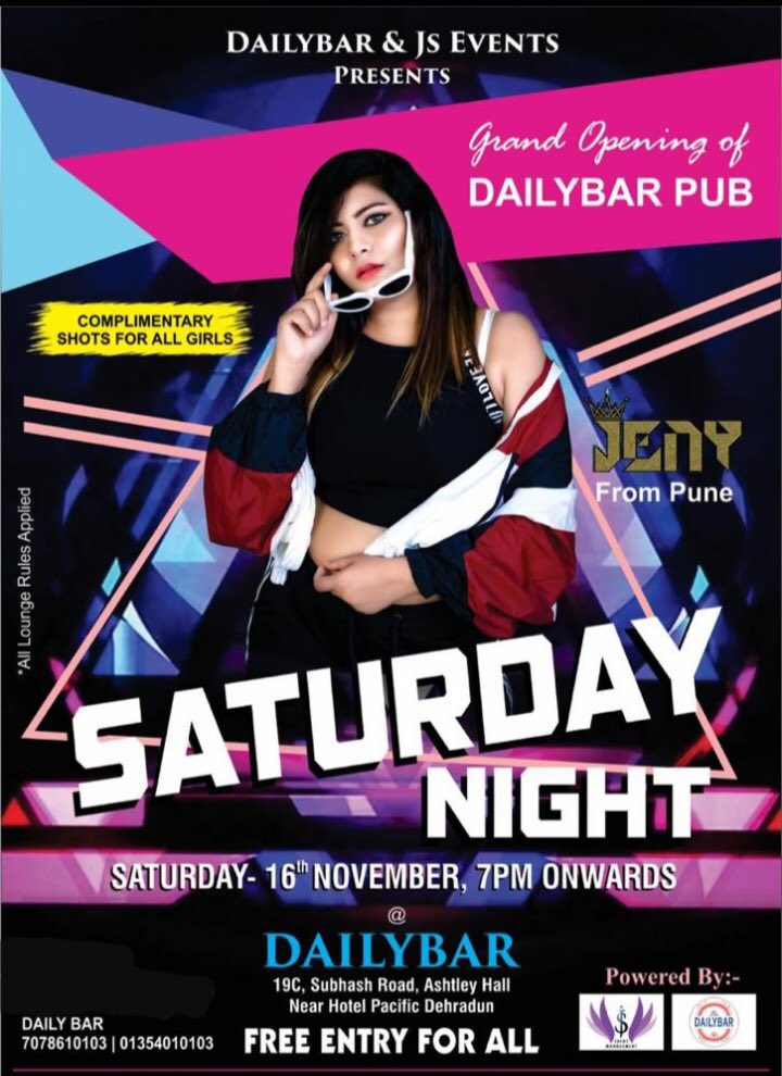 #BlockUrDate for the #GrandOpeningEvent of #DailyBar on the #ComingSaturday the #16thOfNovember & experience the very new hot & happening place in #Dehradun.