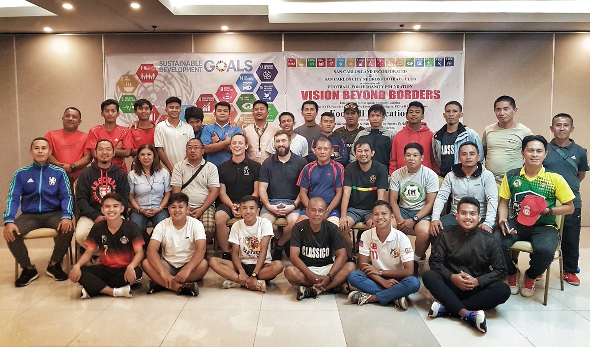 TheOfficialFFH's tweet photo. Coaches from San Carlos, Bohol, Masbate and Siquijor Island complete the 3-day intensive European training course delivered by Owen Southgate of @NYFASweden. On to the final practical assessment and evaluation! #FootballforHumanity #PlayforGoals https://t.co/Bk5i9CbLUb