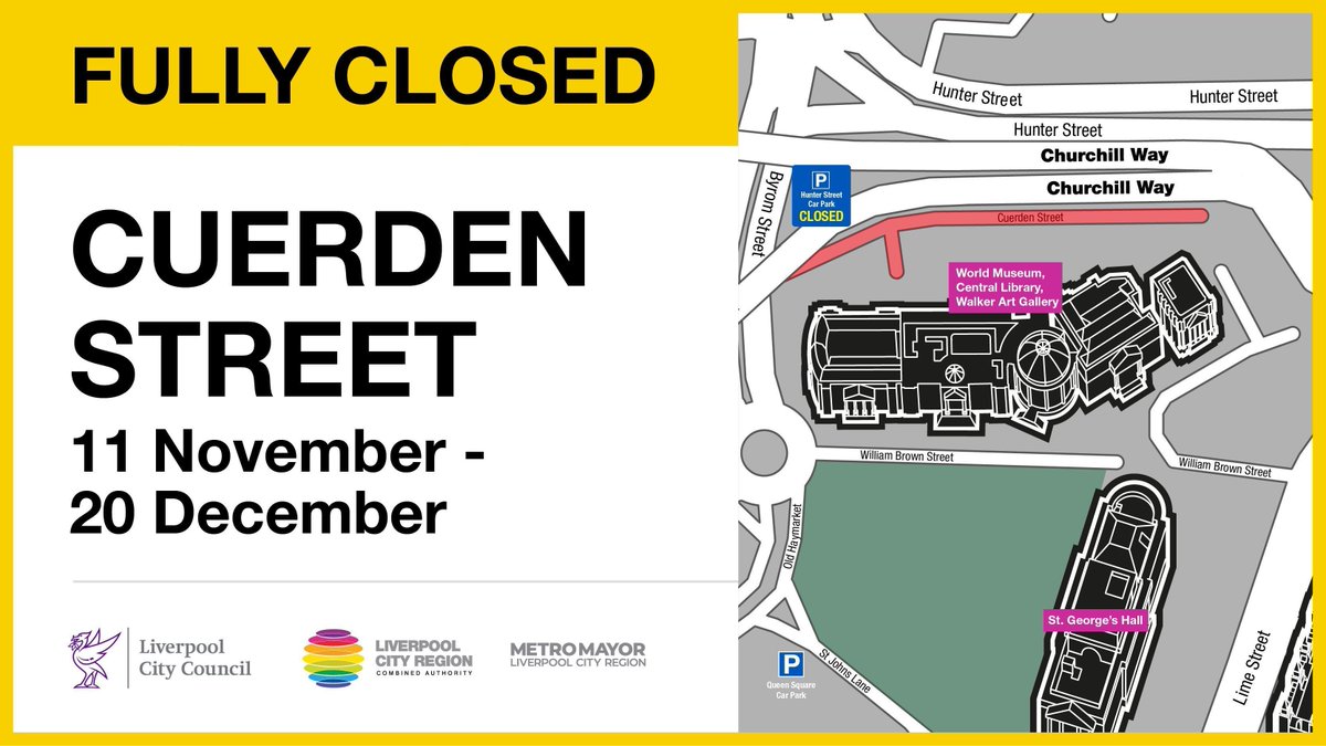 lpoolcouncil's tweet photo. REMINDER | Full road closures will be put in place on Cuerden Street from Monday 11th November until 20th December 2019 . Please take this into account when planning your journey.
More information: https://t.co/eTGo0G2cSH
#Liverpool #ChurchillWay #ChurchillWayFlyovers https://t.co/IhlNb55Fz7