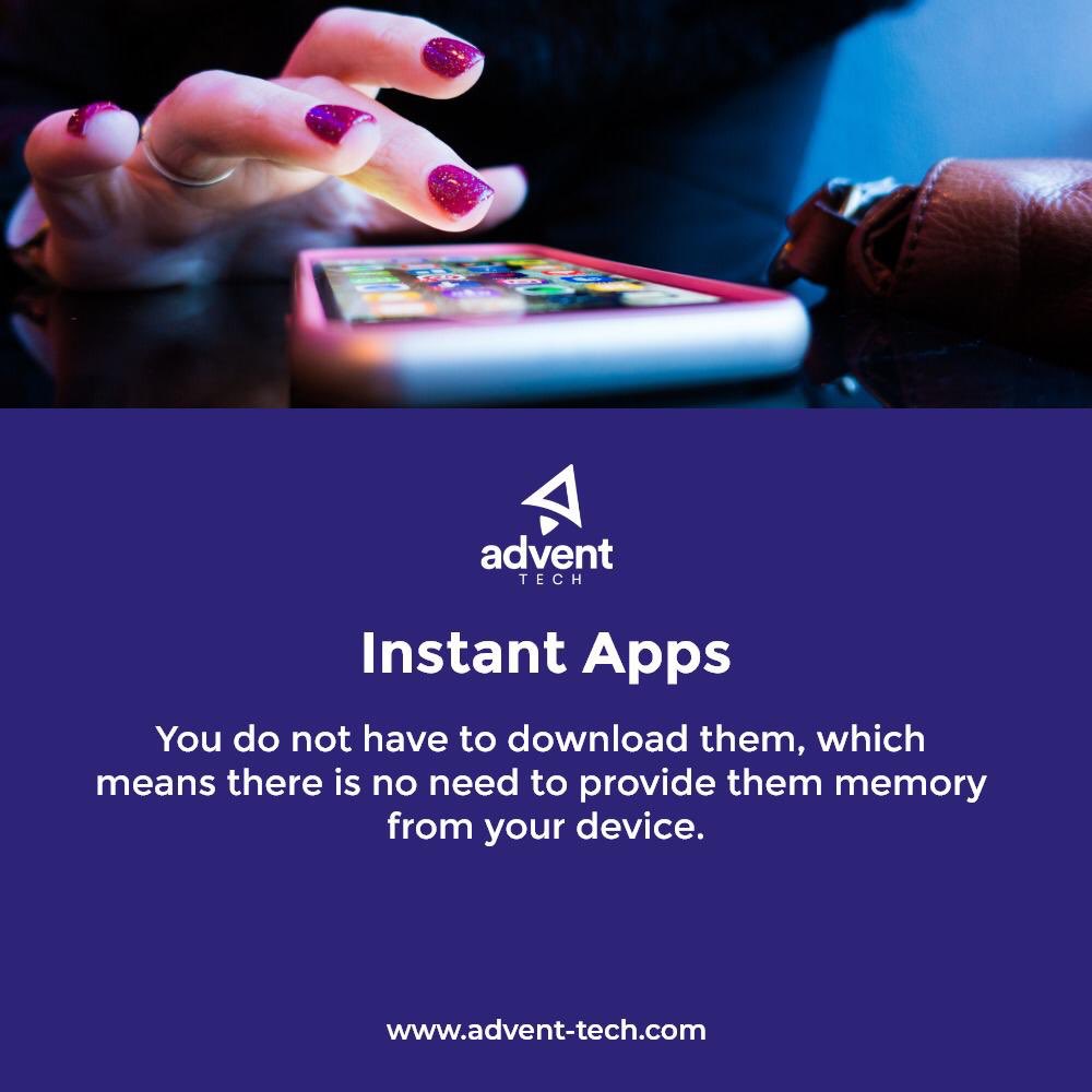 advent_tech's tweet photo. Instant apps are the future. They are efficient and save memory. Consult with Advent Tech today on how you can build instant apps for your business. #adventtech #business #consulting #technology #businesstechnology #MondayMotivation https://t.co/591KQABMDF