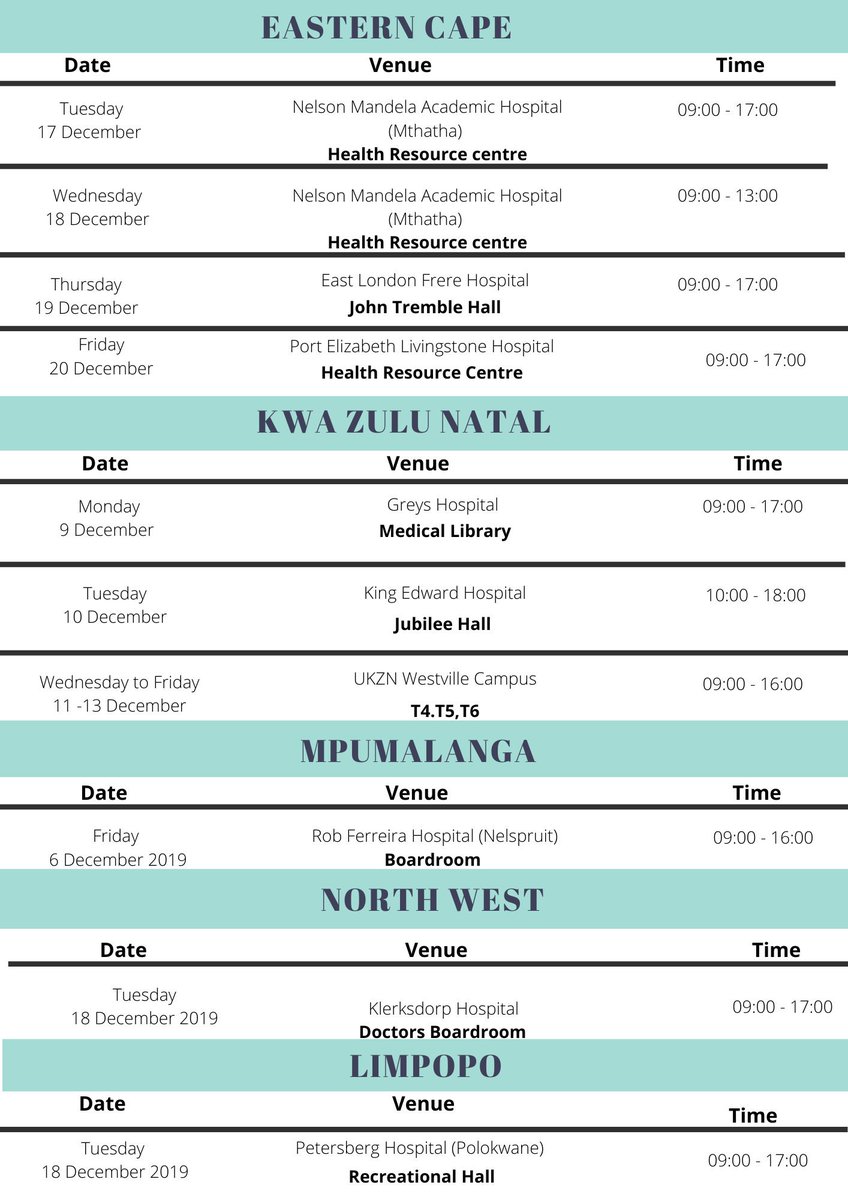 HPCSA is coming to a town near you. Make sure to not miss this opportunity for Off-site registration. Please see schedule below and set reminder to avoid disappointment for 2020