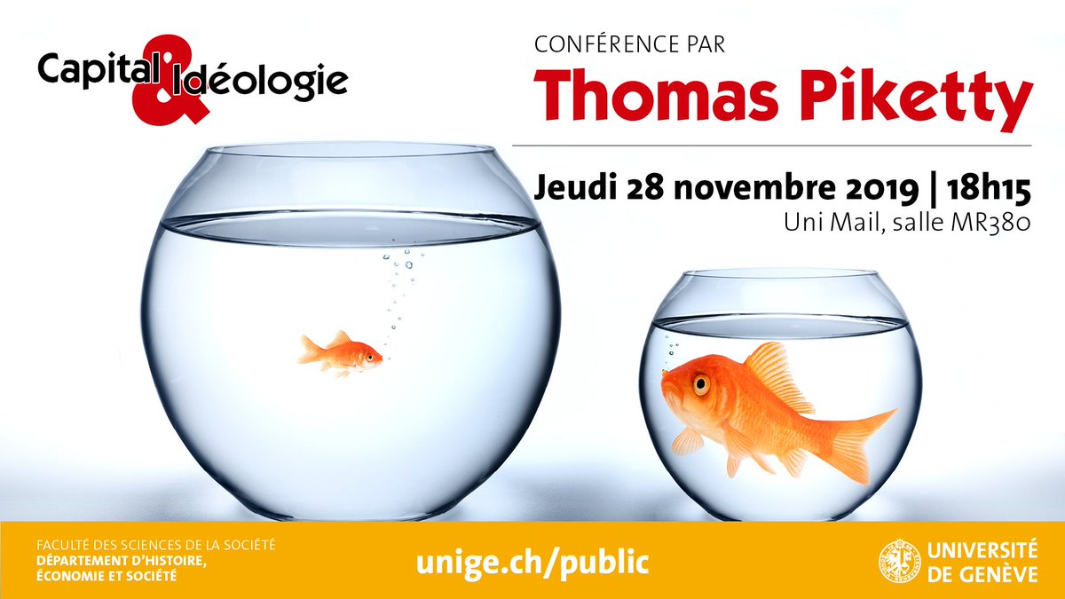 UNIGEnews's tweet photo. L'économiste français @PikettyLeMonde, directeur d’études @EHESS_fr et @PSEinfo, questionnera les #inégalités lors d'une conférence publique le 28 novembre à Uni Mail. https://t.co/PW5MGta8x9 https://t.co/S82GIYWu6U