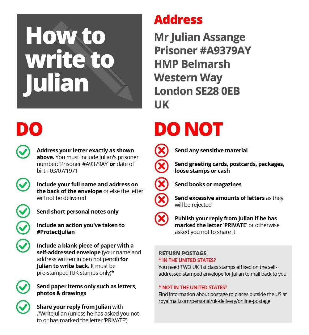 Write Julian Assange di Twitter: "How to write to Julian Assange