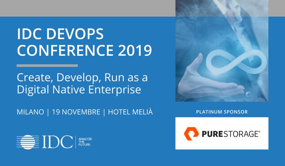 IDCItaly's tweet photo. Secondo IDC, le aziende che abbracceranno processi #DevOps aumenteranno il rilascio di codice del 50%.
Best practice, testimonianze, trend: ti aspettiamo alla #IDCDevOps19 Conference di Milano il 19 novembre. Platinum Sponsor @PureStorageIT
Info:
➡ https://t.co/kMy7Ka2tE9 https://t.co/CY2C3zRE1S