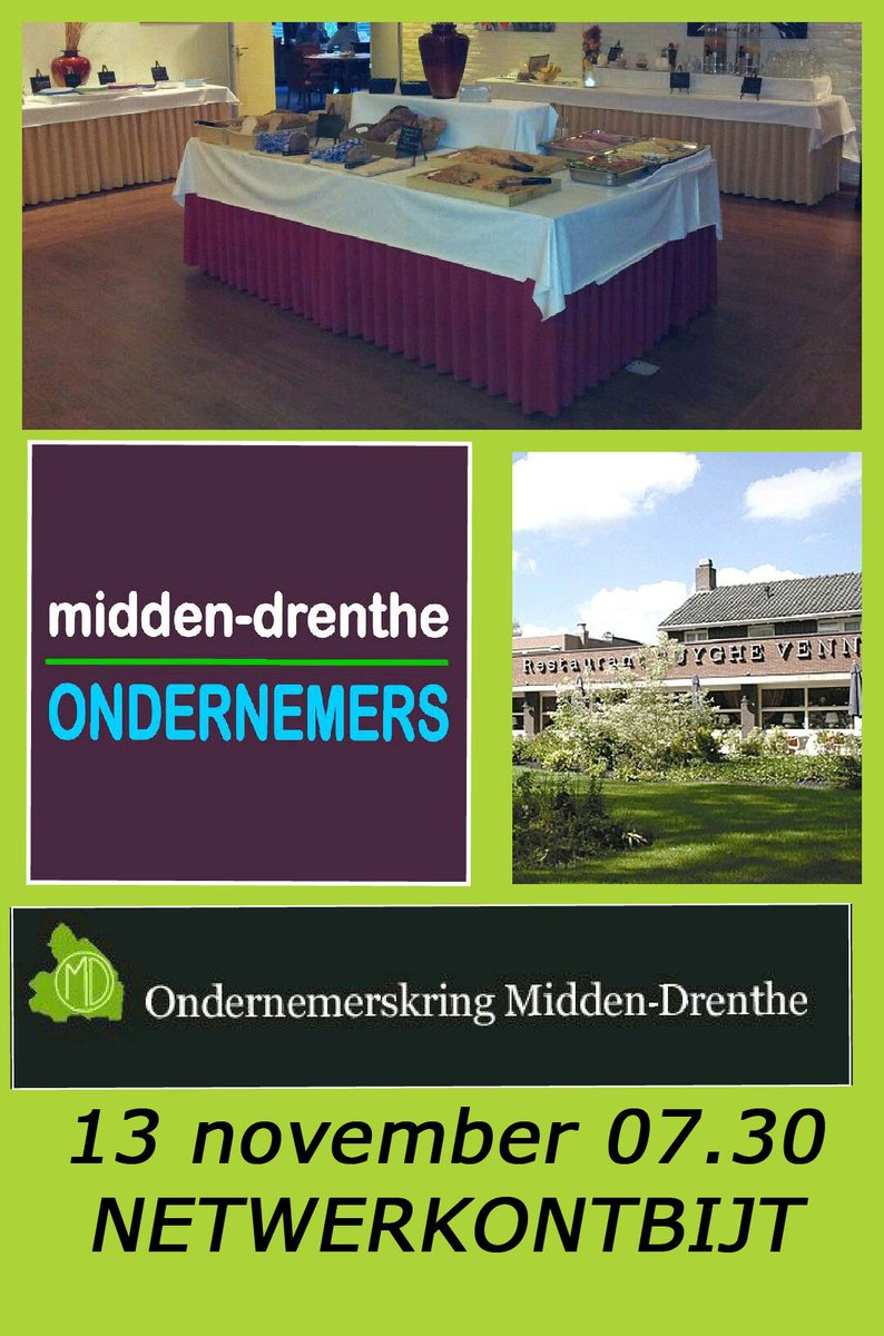 Woensdag 13 november is er weer een netwerkontbijt van de <a href="/OndernemersMD/">OM-D</a>  bij <a href="/ruyghevenne/">Hotel restaurant Ruyghe Venne</a>. Ook niet-leden zijn welkom, deelname voor hen bedraagt €5,- (ter plekke te betalen aan één van de aanwezige bestuursleden). Geef je z.s.m. op: om-d.nl/activiteiten/n…