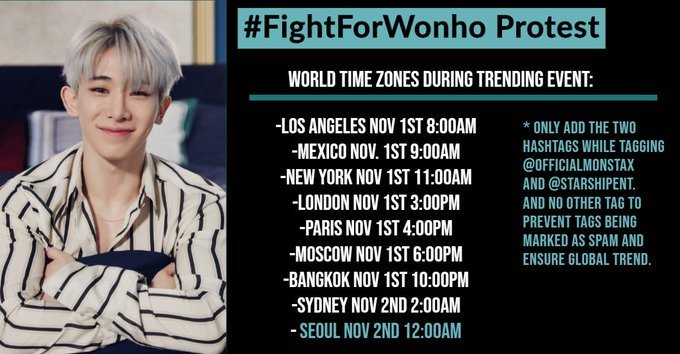 2019110212am KST onwards1st Hashtags @OfficialMonstaX @STARSHIPent #FightForWonho #스타쉽_우리가_답변을_원해 (meaning: Starship, we want an answer)