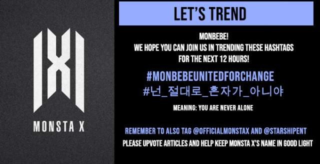2019111012am KST onwards15th Hashtags @OfficialMonstaX  @STARSHIPent  #MonbebeUnitedForChange  #넌_절대로_혼자가_아니야