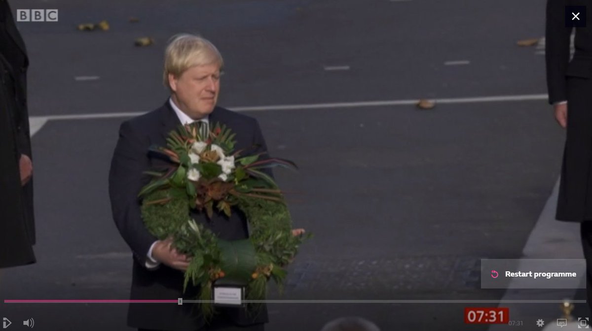 Slide One is Boris Johnson, yesterday, laying a wreath upside down on the Cenotaph

Slide Two is the footage BBC News are rolling with this morning - bizarrely, it's from 2016.