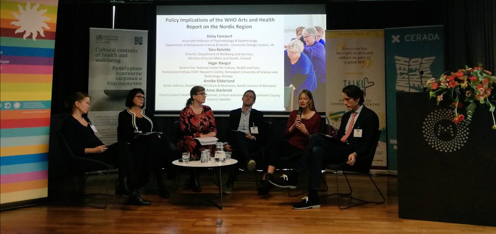 Finland, Norway and Sweden represented in the panel on the implications of the <a href="/WHO_Europe/">WHO/Europe</a> #artsandhealth report. Their conversation is SciFi to so many other European countries, unfortunately.
