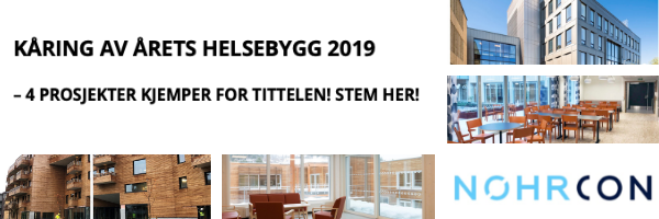 Nohrcon's tweet photo. KÅRING AV ÅRETS HELSEBYGG 2019

Fire prosjekter kjemper for tittelen og stemmene kan bli avgitt til 20/11:
https://t.co/h6BywNhCvt

Prisen deles ut på Nohrcons Konferanse om fremtidens omsorgsbolig og sykehjem 28/11:
https://t.co/LrIAyff1sT

#åretshelsebygg #helsebygg #bygg https://t.co/eG4xjassyP