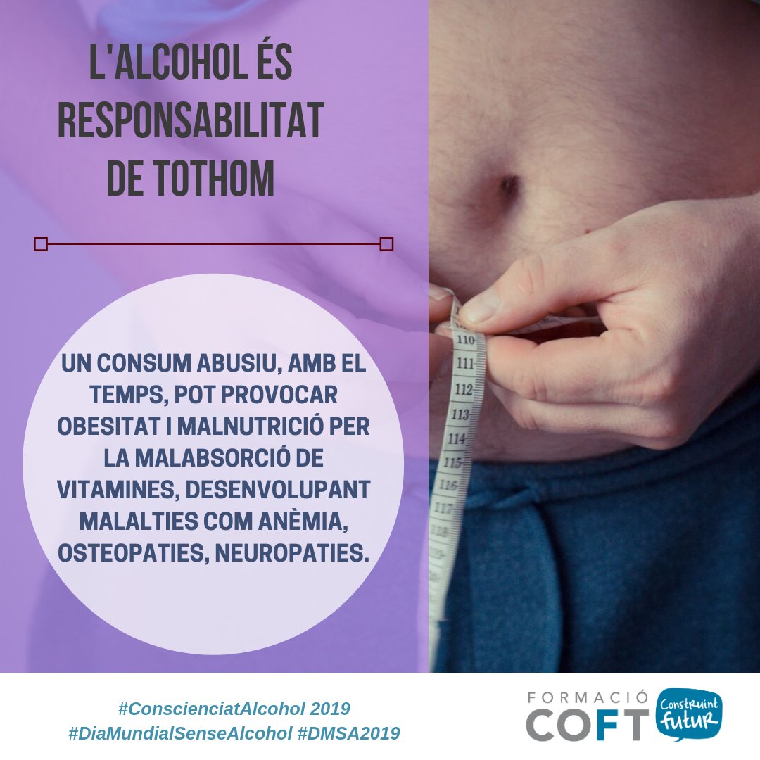COFTarragona's tweet photo. 📣 Sabies que un consum abusiu d'alcohol pot provocar obesitat i malnutrició i desenvolupament de malalties com anèmia, entre d'altres?
🗓️ Vine a la carpa del dia 15/11 i informa-te'n: https://t.co/MgHpRTjbsu
#concienciatAlcohol2019 #DMSA2019 #DiaMundialSenseAlcohol https://t.co/cb3tG6asZa