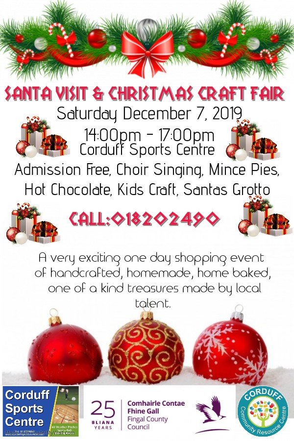 CentreCorduff's tweet photo. Hi All,

‼️‼️ Santa Visit &amp; Christmas Craft Fair ‼️‼️

Corduff Resource Centre in association with the Dublin 15 Women’s group and Fingal County Council are inviting local organisation and local suppliers to take a table at the Corduff Community Christmas Fair. https://t.co/KkbwwAESjR