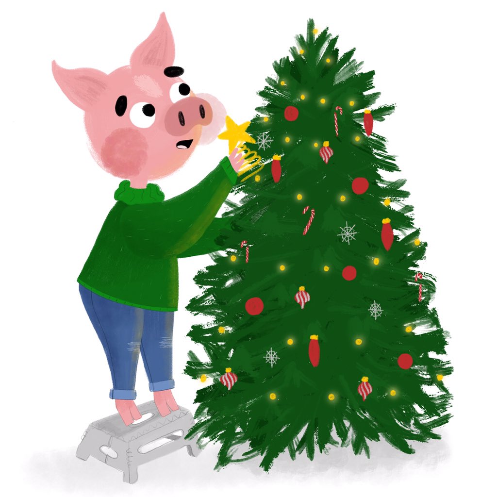 samijeanillu's tweet photo. My second illustration of my lil Christmas pig, here he is decorating his tree 🎄 #manchester #AdobeFresco https://t.co/l6AGBjqn95