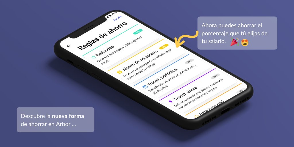 Arbor_App's tweet photo. Preahorro significa destinar de forma automática, todos los meses, parte de nuestro salario a la hucha. En Arbor ya tenemos nuestra nueva regla de Preahorro y se llama Ahorro de mi Salario. ¿Listo para ponerla en práctica? #arborapp #wegrowtogether #ahorro https://t.co/nbuOB3EI6G
